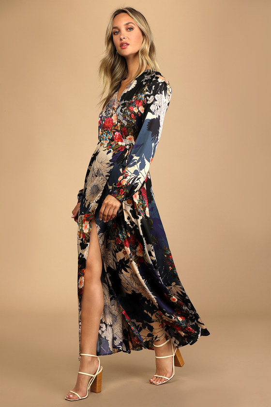 Amara Satin Floral Print Dress